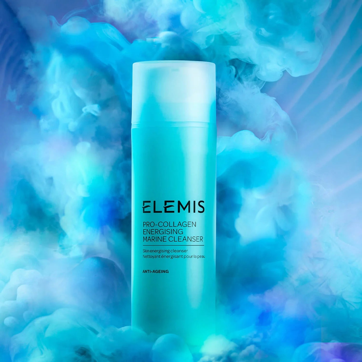 ELEMIS Pro-Collagen Energising Marine Cleanser product shot with blue background. 